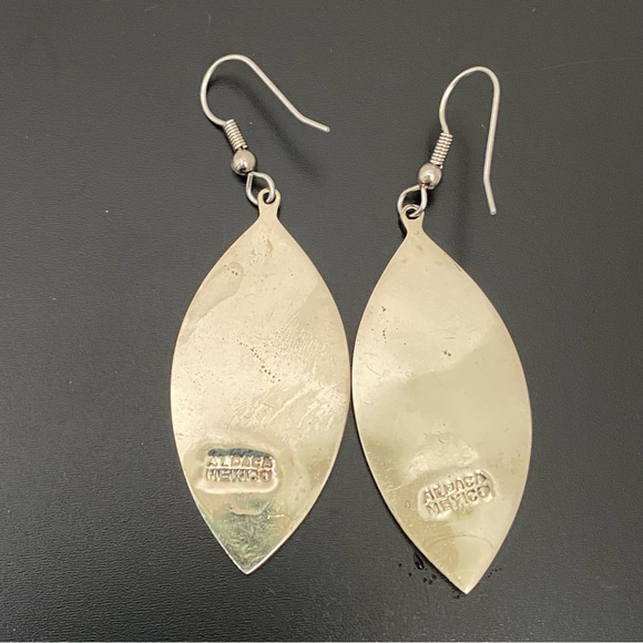 Vintage Alpaca Mexico Handcrafted MOP Abalone Inlay Mexican Silver Earrings 7g - Picture 11 of 13